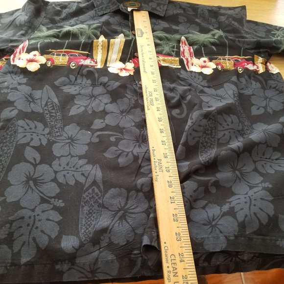 Hawaiian Reserve Collection Mens Black Woody Surf Floral Large L Shirt EUC - Picture 4 of 7